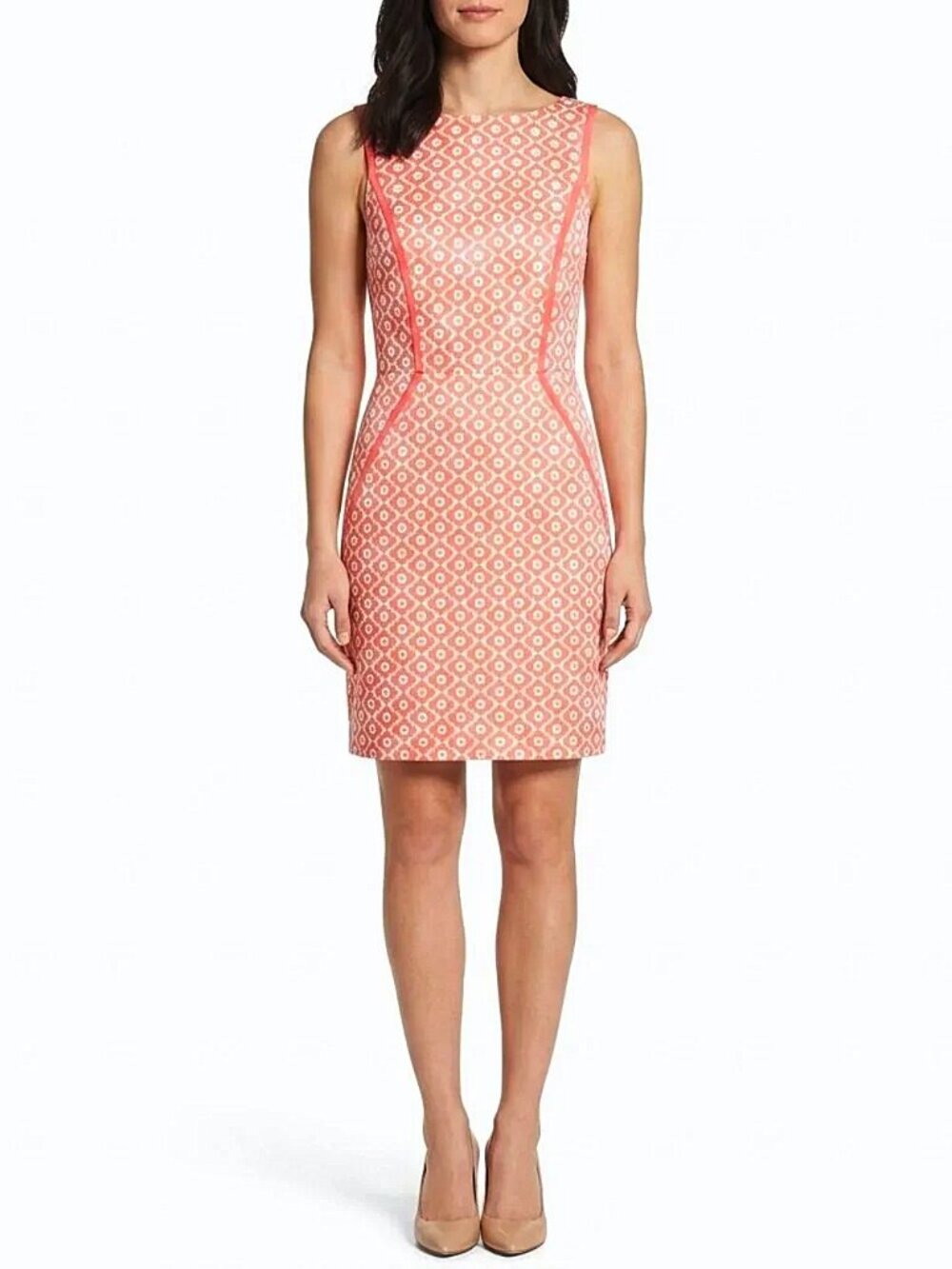Laundry By Design Coral Abstract Retro Floral Print Sheath Dress- Sz. 8
